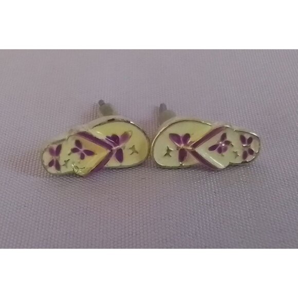 Vintage Enamel Butterfly Flip-Flop Stud Earrings - Picture 1 of 5